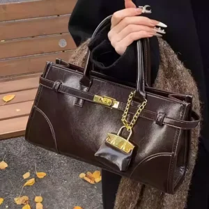 Niche Fashion Oil Waxed Leather Portable Briefcase & Casual Shoulder Bag High-end Women's Bag.